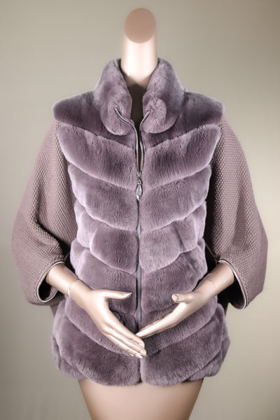 Chevron Cross-Cut Chinchilla Rex Rabbit Jacket