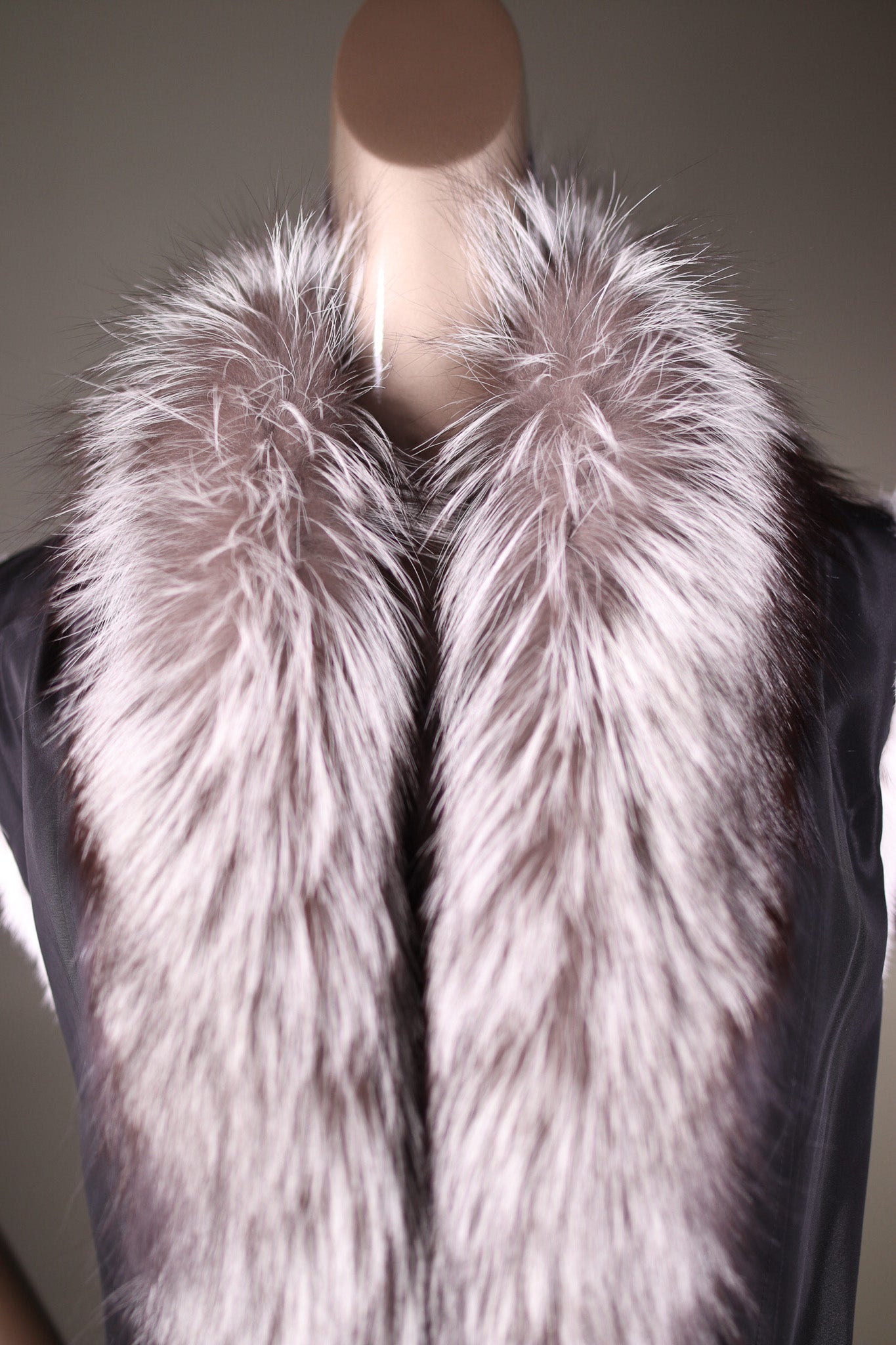 Full-Skin Black Cross Mink Vest Reversible to Taffeta Rainwear with Silver Fox Tuxedo