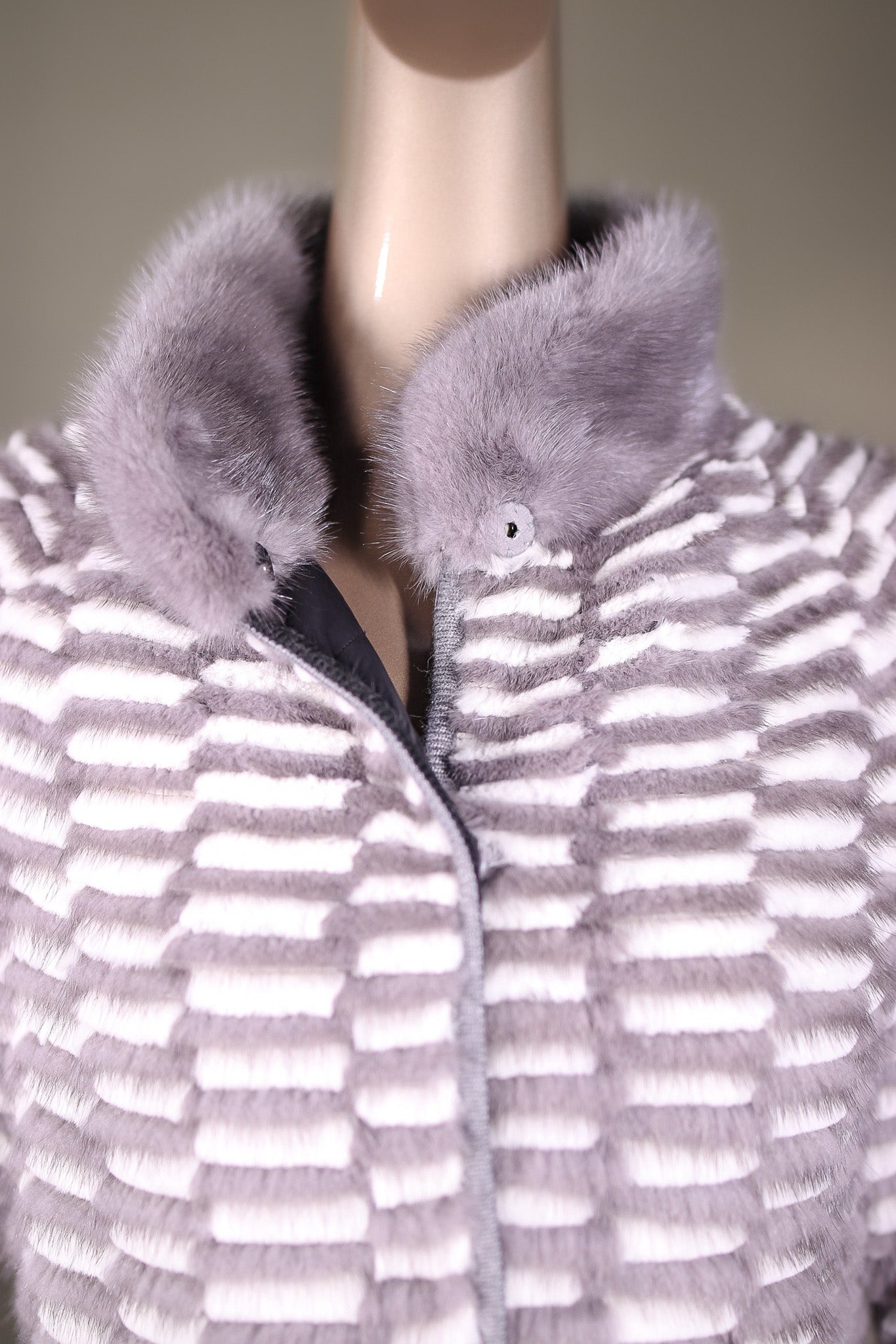 Ribbed Mink and Chinchilla Rex Rabbit Reversible Stroller