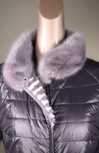 Ribbed Mink and Chinchilla Rex Rabbit Reversible Stroller
