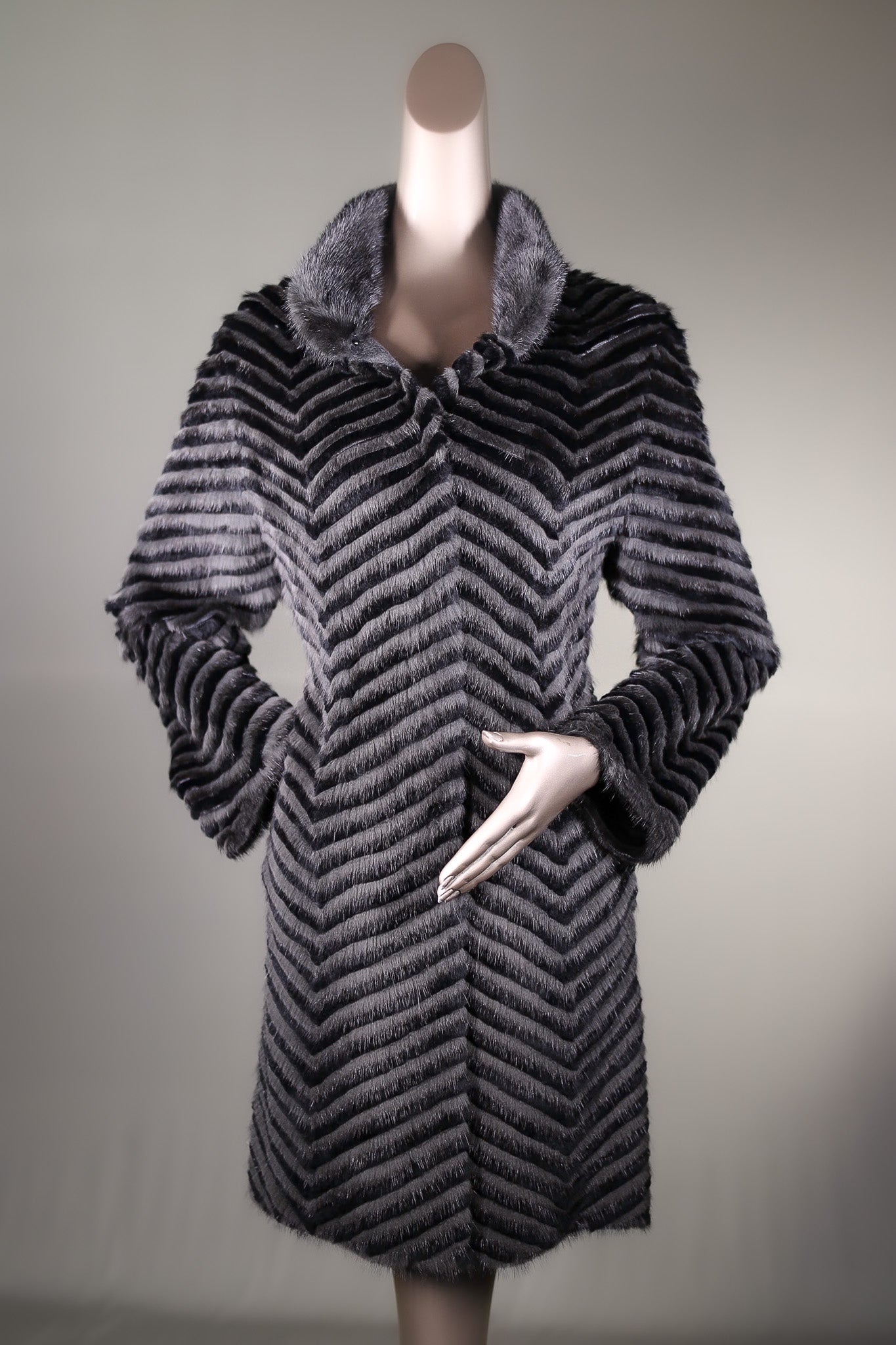 Semi-Fitted Chevron-Ribbed Mink with Chinchilla Rex Rabbit Reversible Stroller