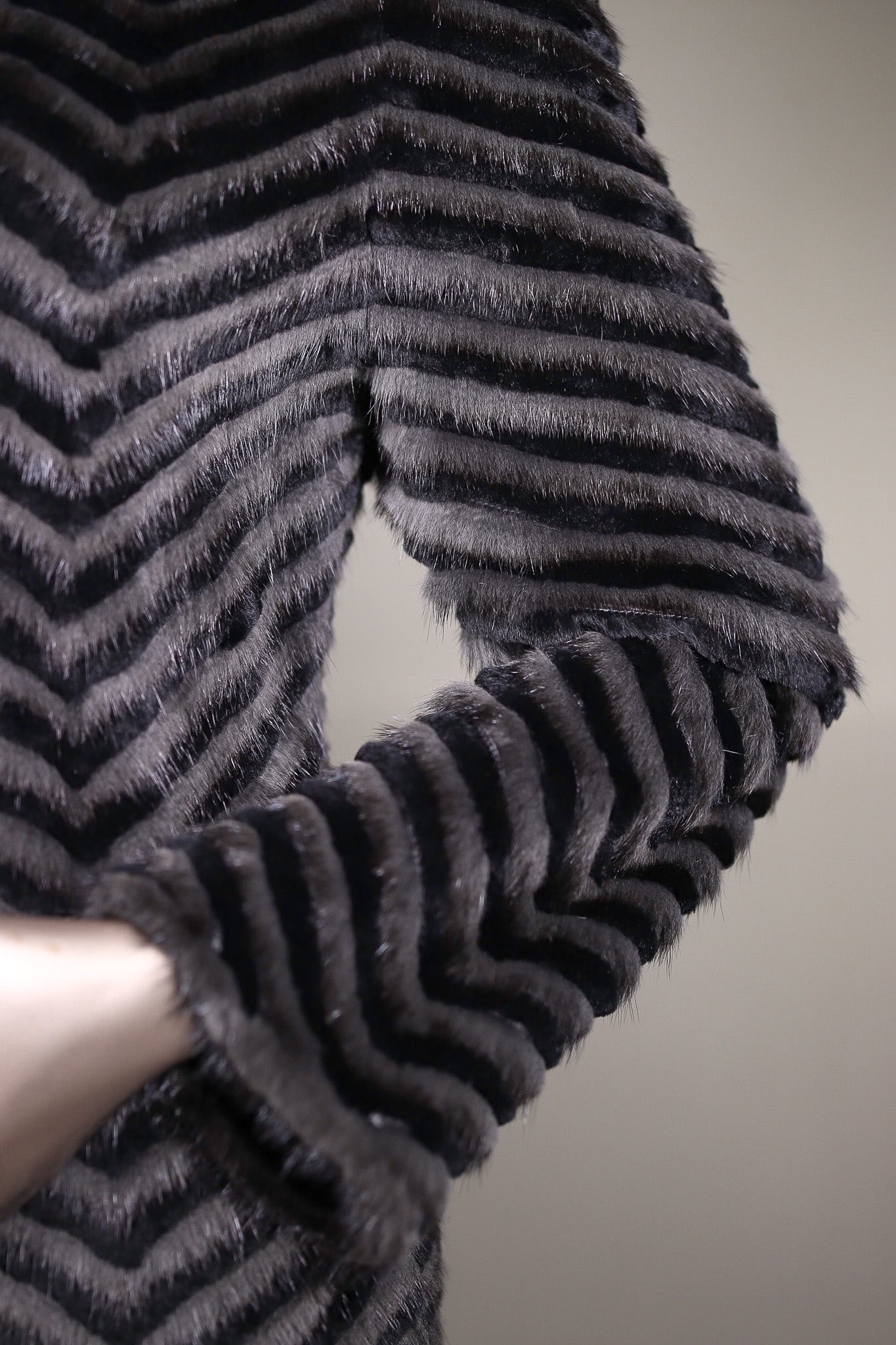 Semi-Fitted Chevron-Ribbed Mink with Chinchilla Rex Rabbit Reversible Stroller