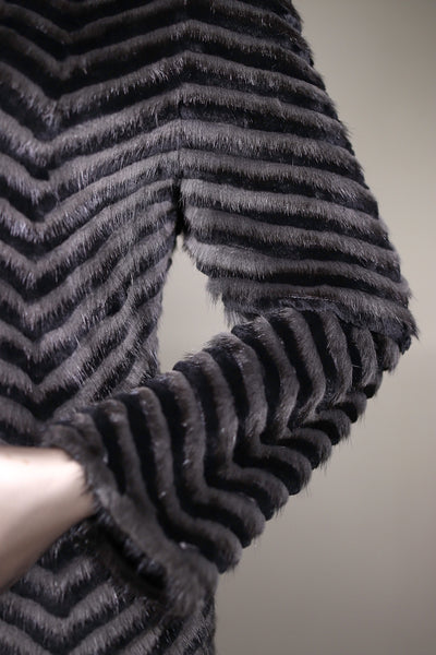 Semi-Fitted Chevron-Ribbed Mink with Chinchilla Rex Rabbit Reversible Stroller