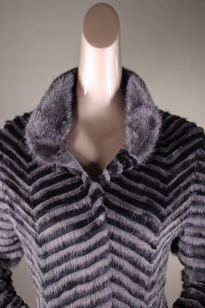 Semi-Fitted Chevron-Ribbed Mink with Chinchilla Rex Rabbit Reversible Stroller