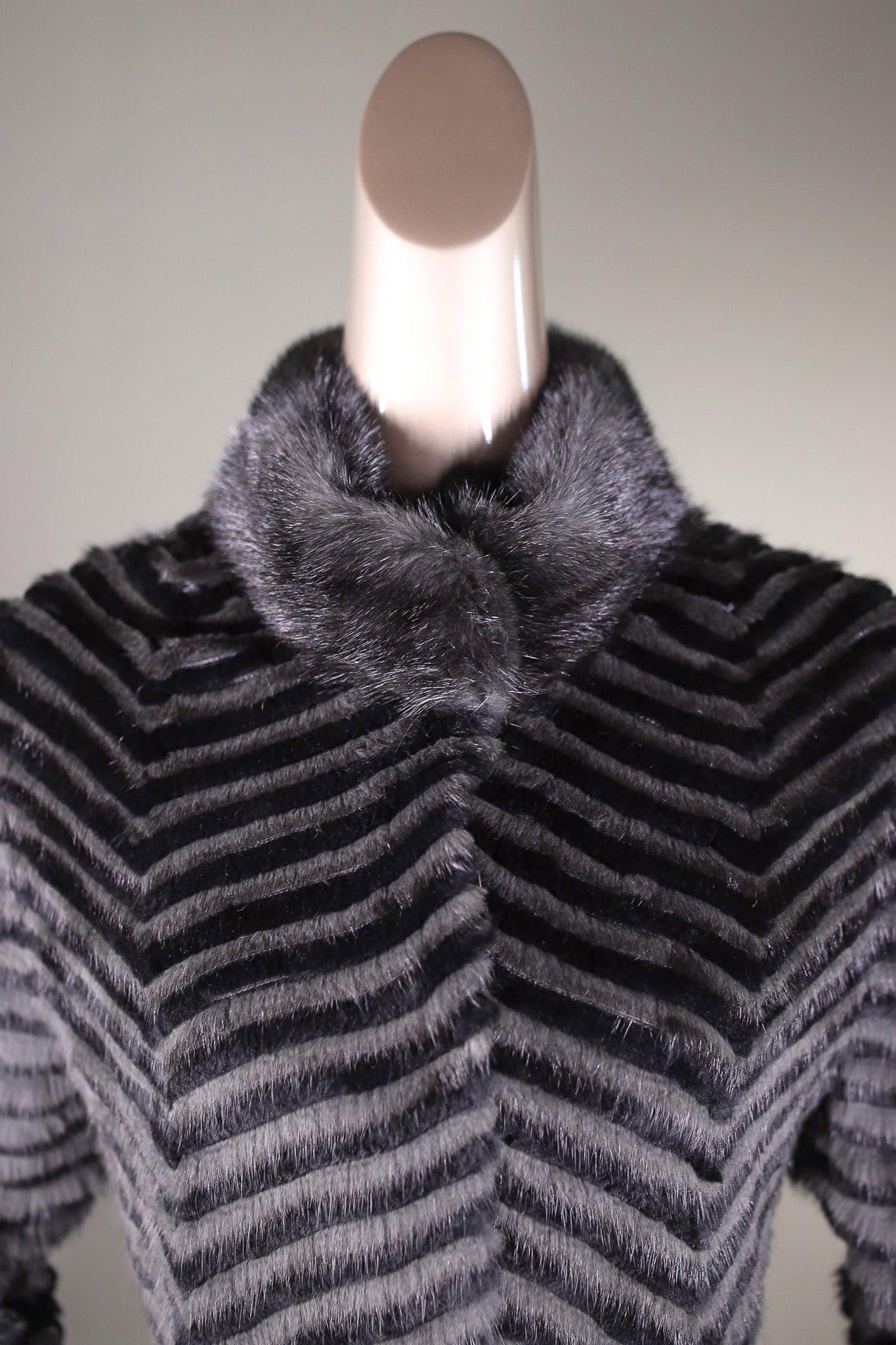 Semi-Fitted Chevron-Ribbed Mink with Chinchilla Rex Rabbit Reversible Stroller
