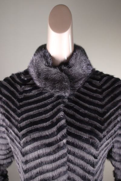 Semi-Fitted Chevron-Ribbed Mink with Chinchilla Rex Rabbit Reversible Stroller
