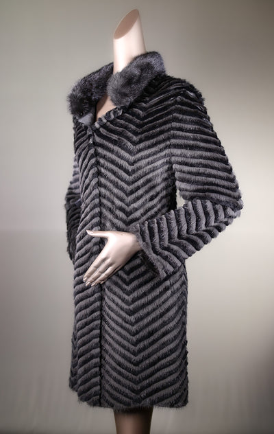 Semi-Fitted Chevron-Ribbed Mink with Chinchilla Rex Rabbit Reversible Stroller