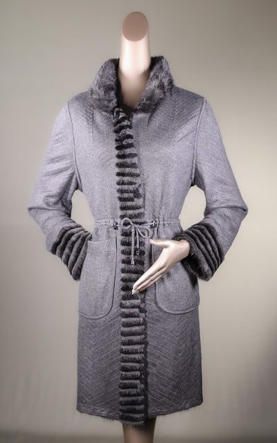 Semi-Fitted Chevron-Ribbed Mink with Chinchilla Rex Rabbit Reversible Stroller