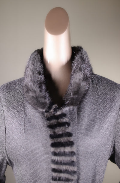 Semi-Fitted Chevron-Ribbed Mink with Chinchilla Rex Rabbit Reversible Stroller