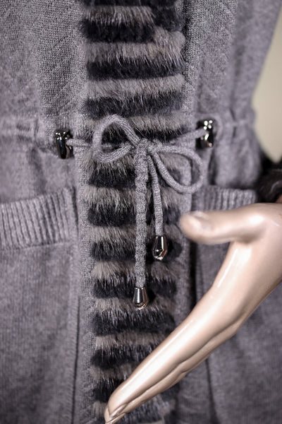 Semi-Fitted Chevron-Ribbed Mink with Chinchilla Rex Rabbit Reversible Stroller
