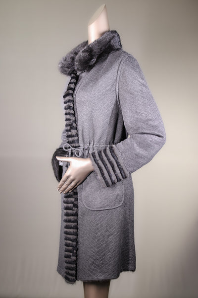 Semi-Fitted Chevron-Ribbed Mink with Chinchilla Rex Rabbit Reversible Stroller