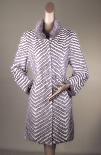 Semi-Fitted Chevron-Ribbed Mink with Chinchilla Rex Rabbit Reversible Stroller