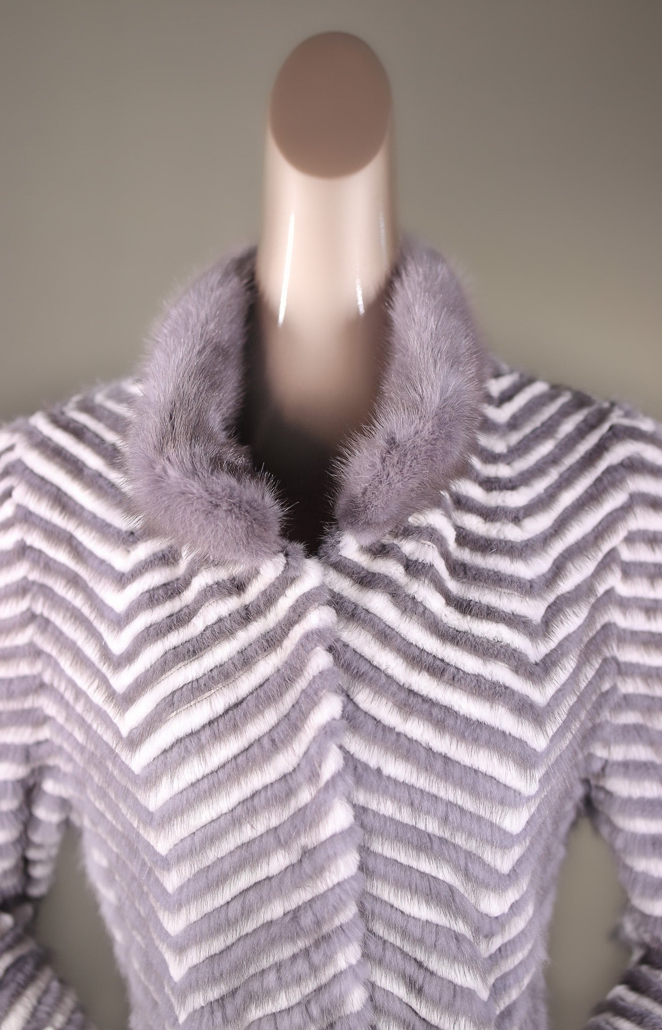 Semi-Fitted Chevron-Ribbed Mink with Chinchilla Rex Rabbit Reversible Stroller