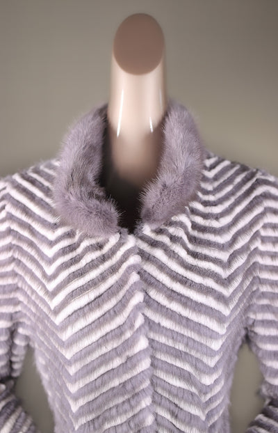 Semi-Fitted Chevron-Ribbed Mink with Chinchilla Rex Rabbit Reversible Stroller