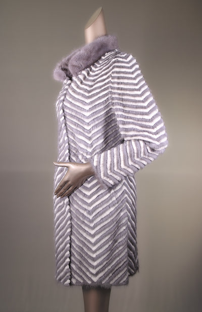 Semi-Fitted Chevron-Ribbed Mink with Chinchilla Rex Rabbit Reversible Stroller