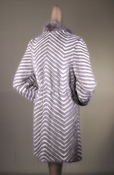 Semi-Fitted Chevron-Ribbed Mink with Chinchilla Rex Rabbit Reversible Stroller