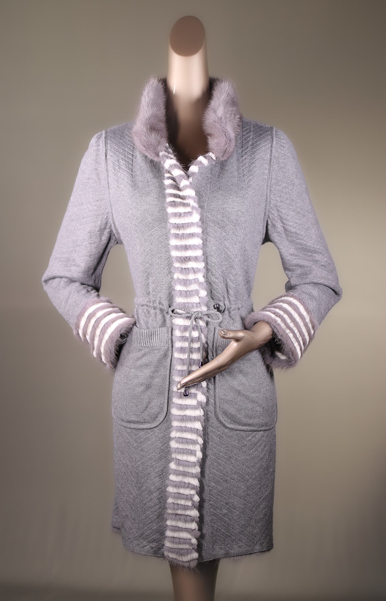 Semi-Fitted Chevron-Ribbed Mink with Chinchilla Rex Rabbit Reversible Stroller
