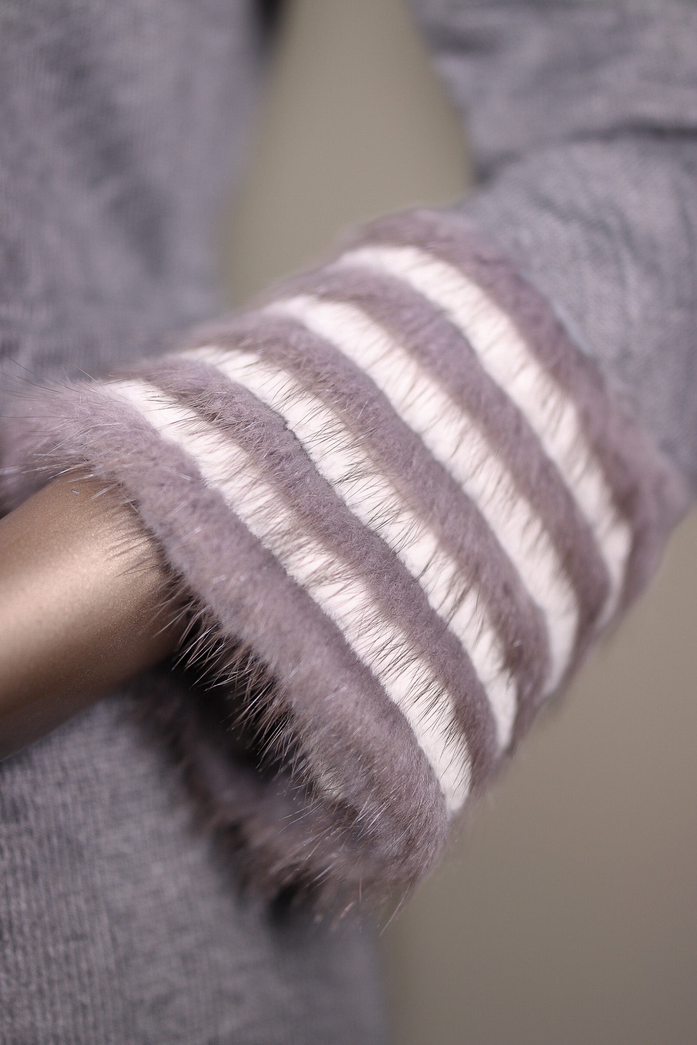 Semi-Fitted Chevron-Ribbed Mink with Chinchilla Rex Rabbit Reversible Stroller
