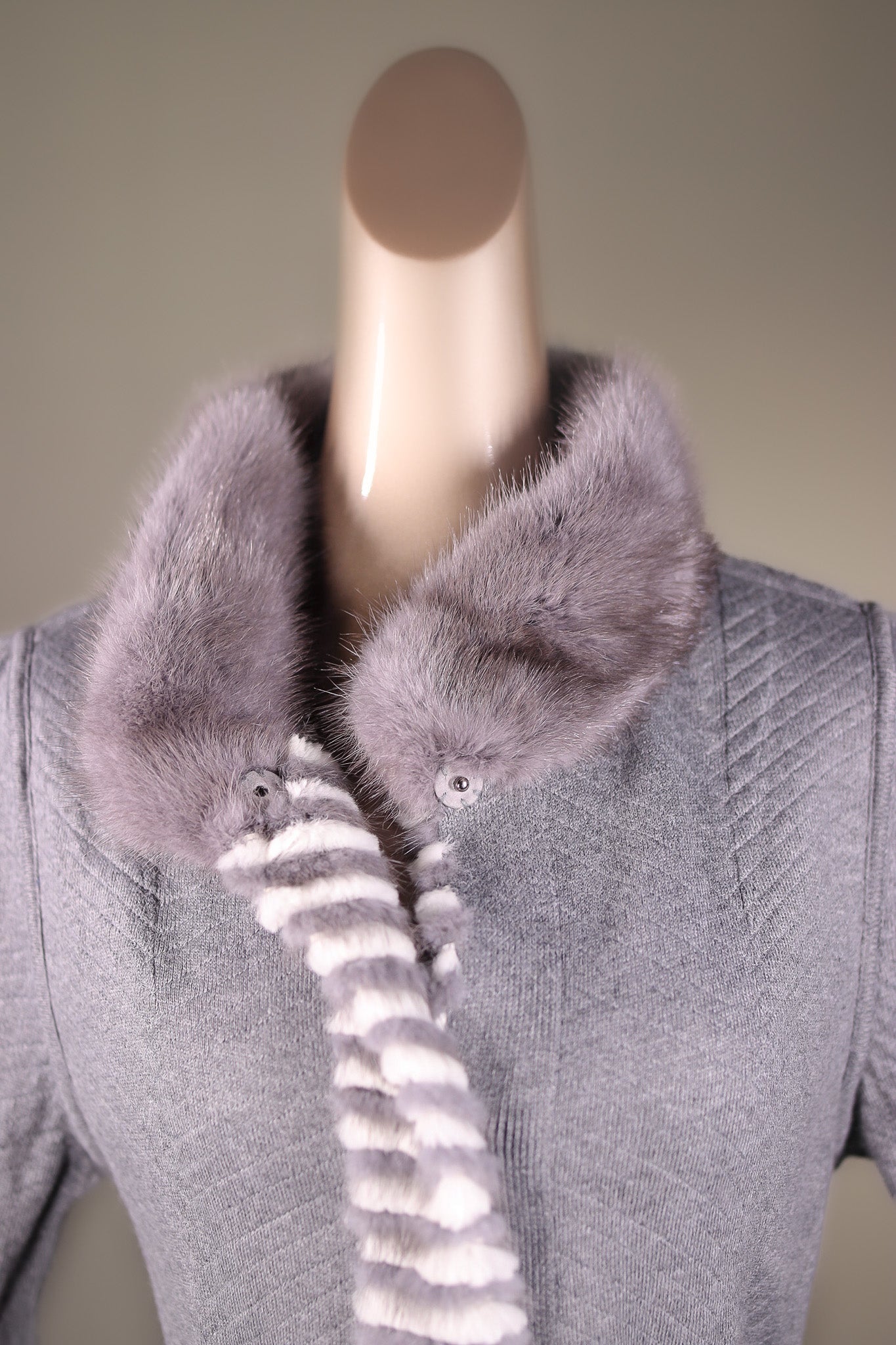 Semi-Fitted Chevron-Ribbed Mink with Chinchilla Rex Rabbit Reversible Stroller