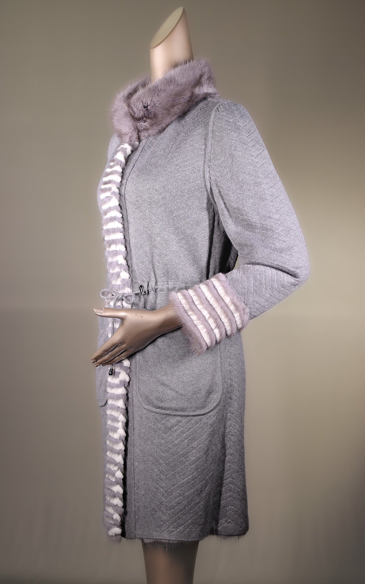 Semi-Fitted Chevron-Ribbed Mink with Chinchilla Rex Rabbit Reversible Stroller