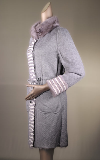 Semi-Fitted Chevron-Ribbed Mink with Chinchilla Rex Rabbit Reversible Stroller