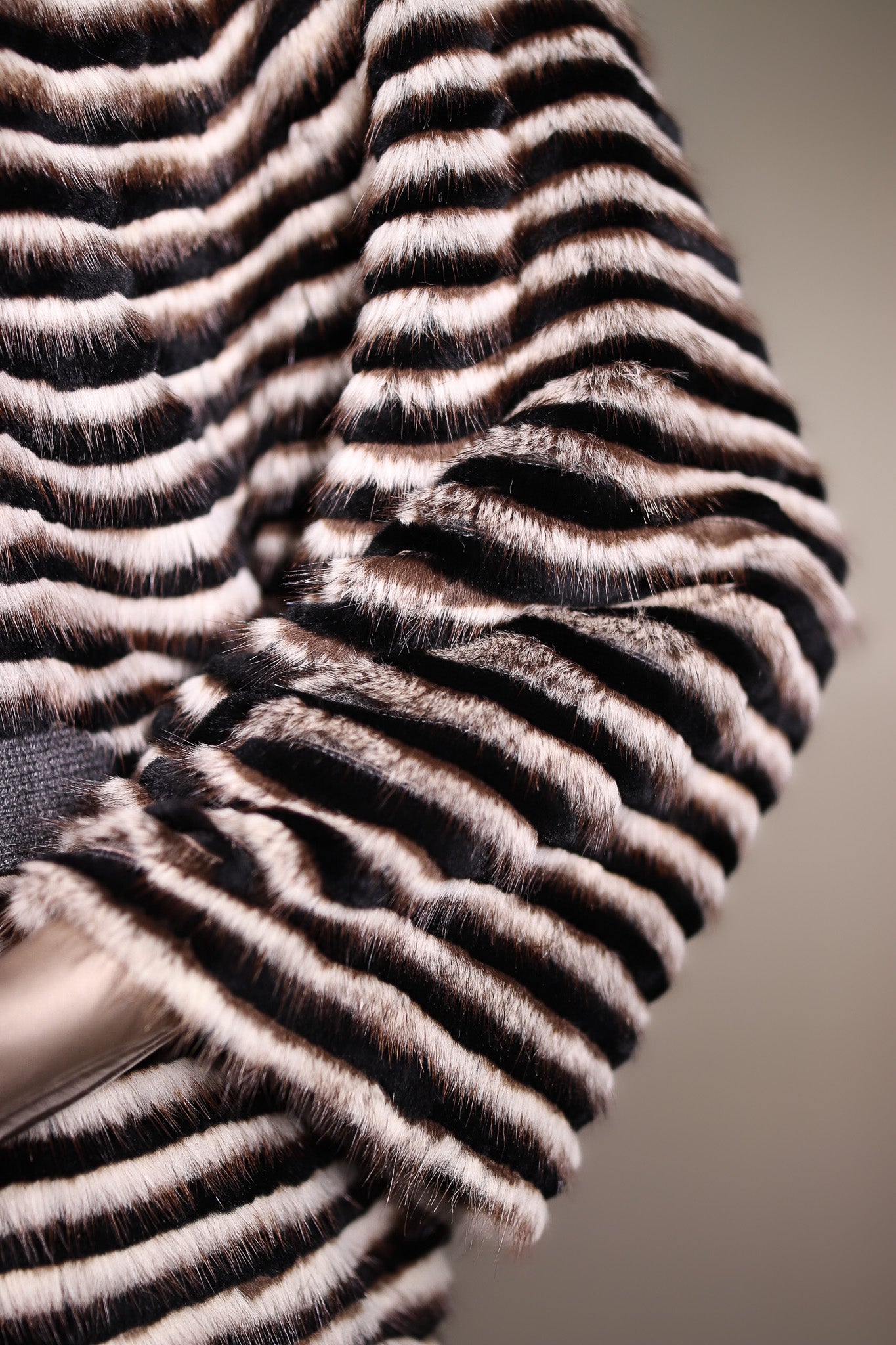 Ribbed Mink and Chinchilla Rex Rabbit Belted Cape