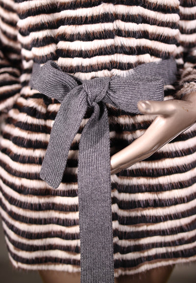 Ribbed Mink and Chinchilla Rex Rabbit Belted Cape
