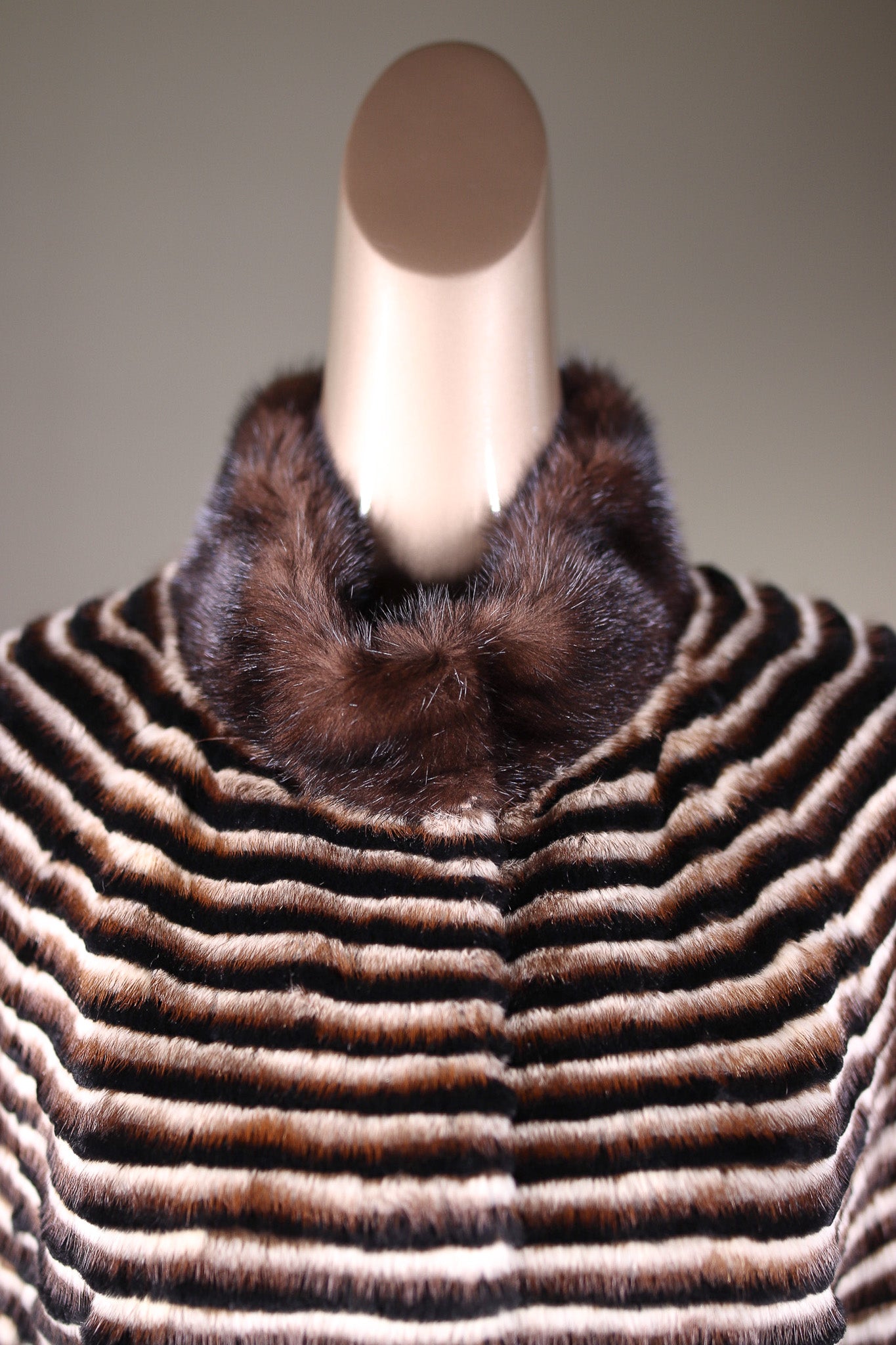 Ribbed Mink and Chinchilla Rex Rabbit Belted Cape