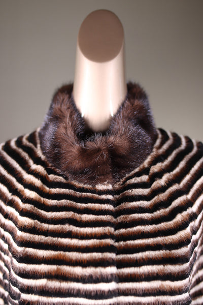 Ribbed Mink and Chinchilla Rex Rabbit Belted Cape