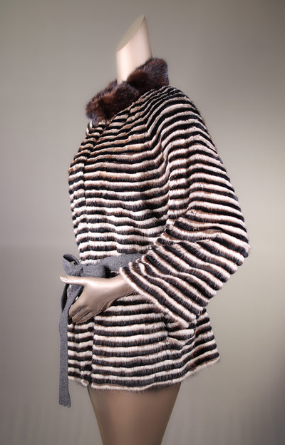 Ribbed Mink and Chinchilla Rex Rabbit Belted Cape
