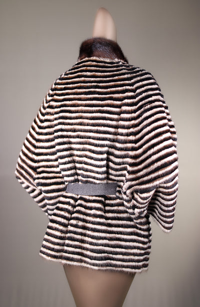 Ribbed Mink and Chinchilla Rex Rabbit Belted Cape