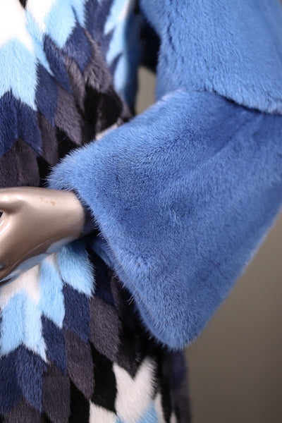 Multi-Colored Diamond Patterned Mink Parka with Fox Ruff