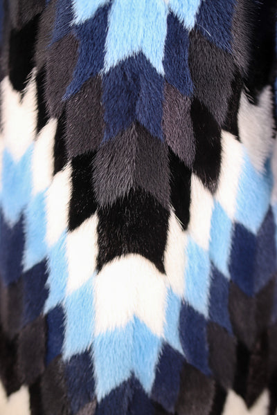 Multi-Colored Diamond Patterned Mink Parka with Fox Ruff