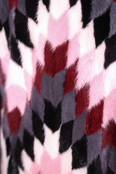 Multi-Colored Diamond Patterned Mink Parka with Fox Ruff
