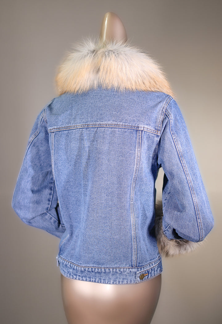 Denim Jacket with Golden Isle Fox Collar and Cuffs – Alaska Fur