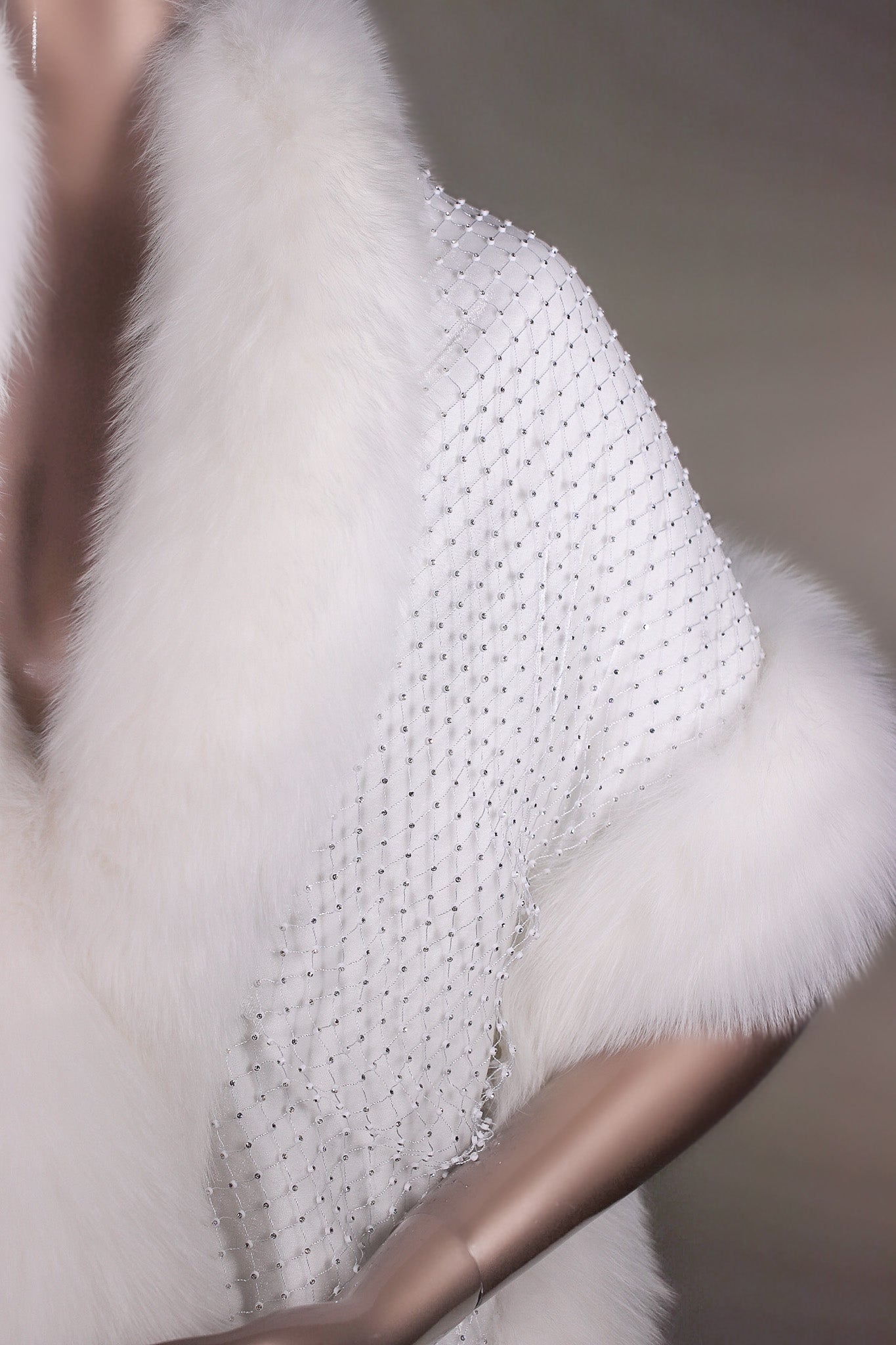 Velvet and Rhinestone-Netting Cape with Fox Trimming