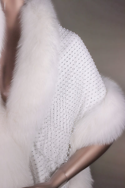 Velvet and Rhinestone-Netting Cape with Fox Trimming