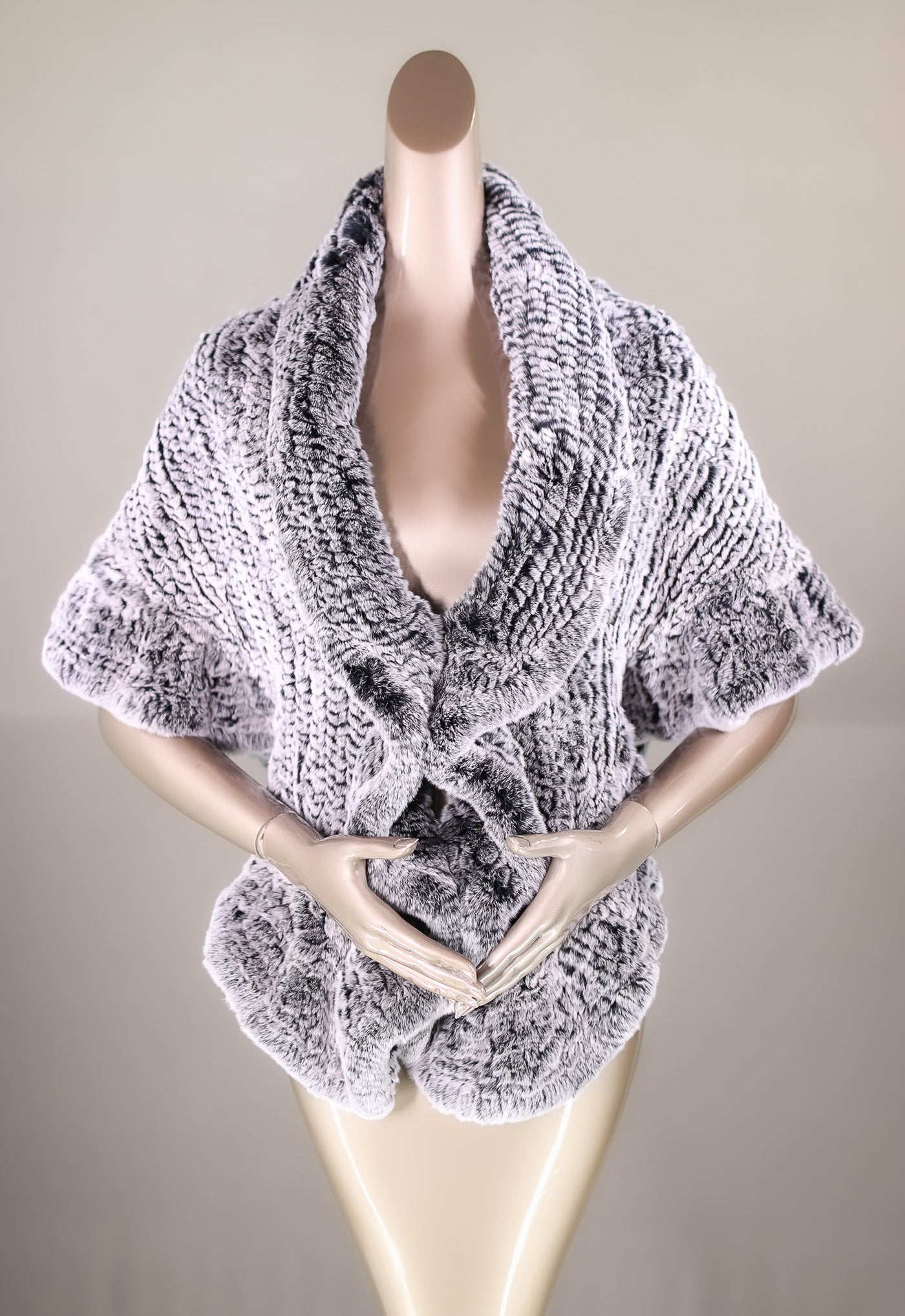 Knitted Chinchilla Rex Rabbit Ruffled Shawl