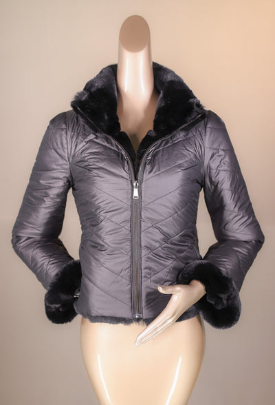 Chinchilla REX Rabbit Chevron-Paneled Reversible Jacket