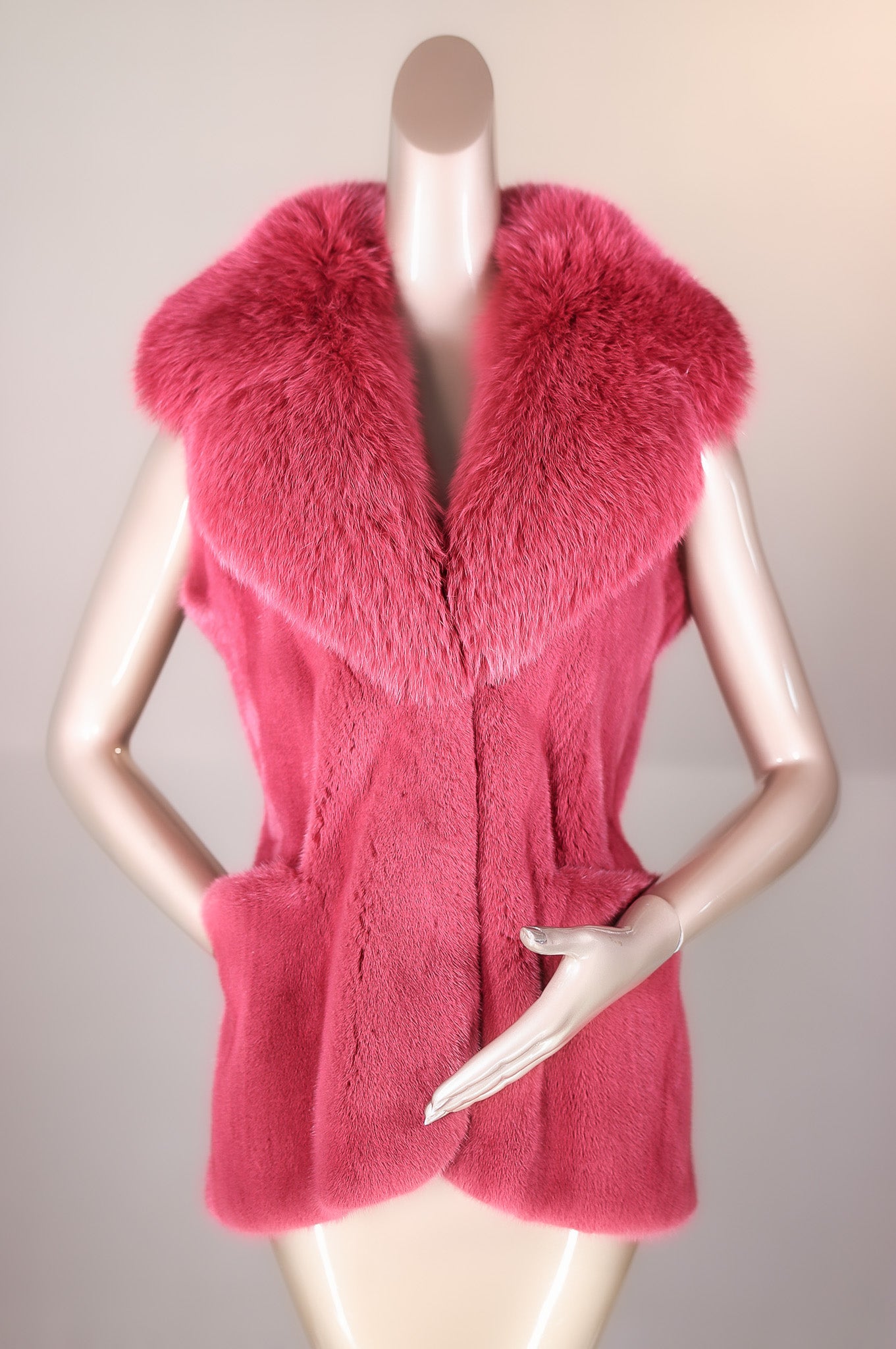 Mink Vest with Large Fox Notch Collar