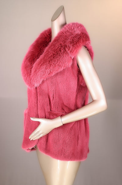 Mink Vest with Large Fox Notch Collar