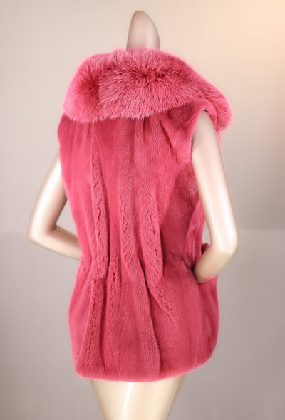 Mink Vest with Large Fox Notch Collar