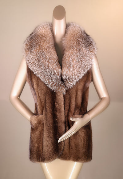 Mink Vest with Large Fox Notch Collar