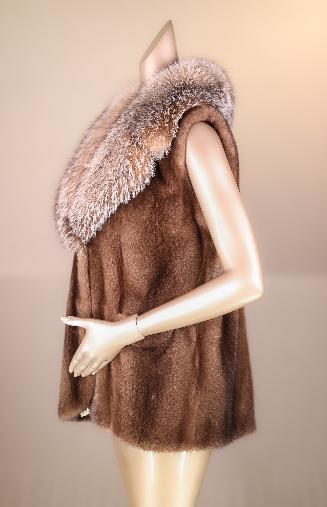 Mink Vest with Large Fox Notch Collar