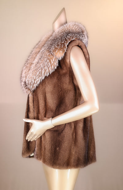 Mink Vest with Large Fox Notch Collar