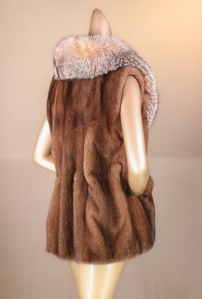 Mink Vest with Large Fox Notch Collar