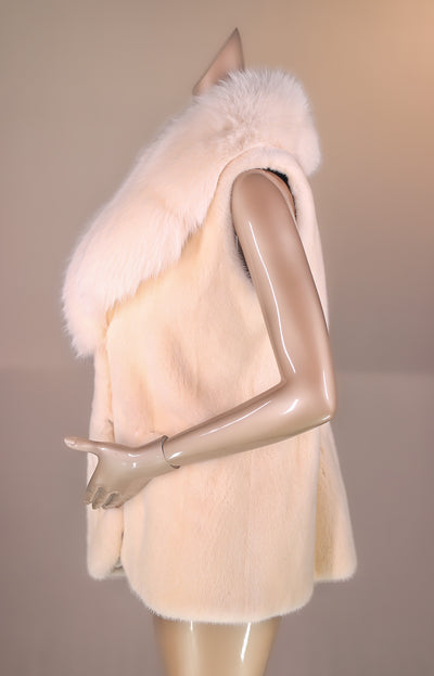 Mink Vest with Large Fox Notch Collar