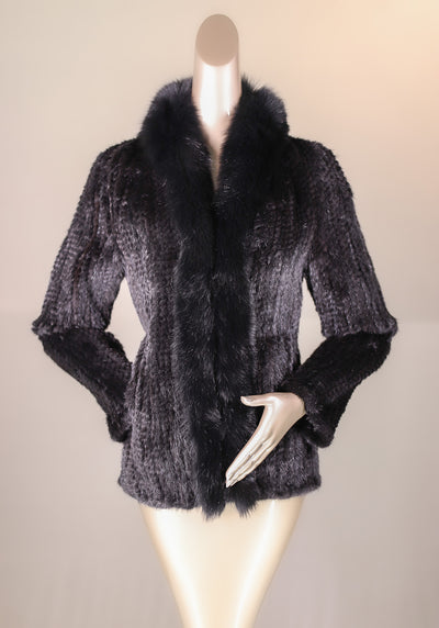 Knitted Mink Jacket with Fox Tuxedo Collar