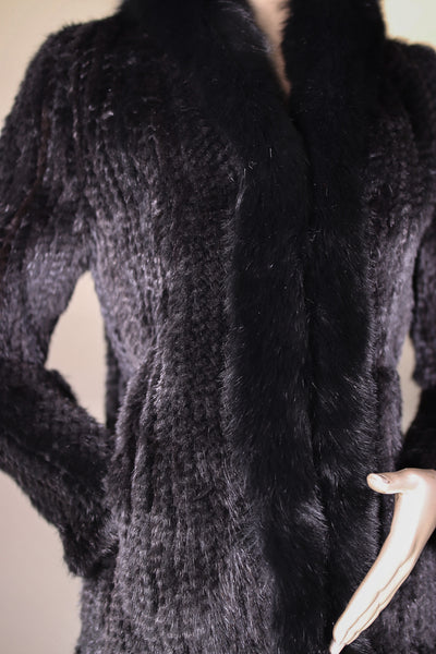 Knitted Mink Jacket with Fox Tuxedo Collar