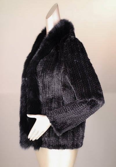 Knitted Mink Jacket with Fox Tuxedo Collar